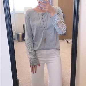Grey long sleeve tee with lace detailing